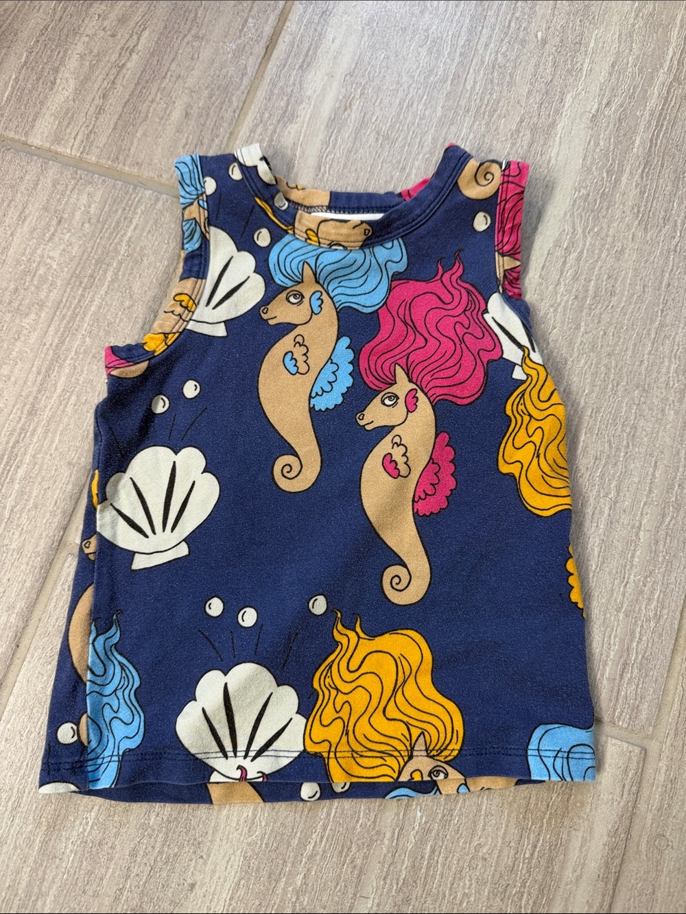 Mini Rodini Navy Seahorse Tank Top with Pink, Blue & Yellow Accents